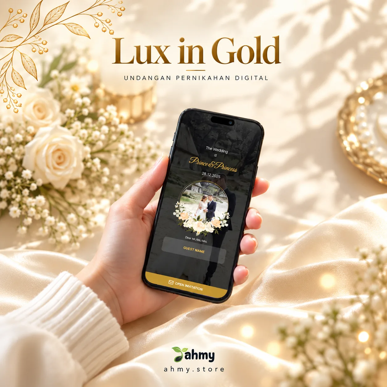 Undangan Digital Pernikahan Full Fitur | Website Undangan Wedding Premium Aesthetic Sehari Jadi - Lux in Gold 4